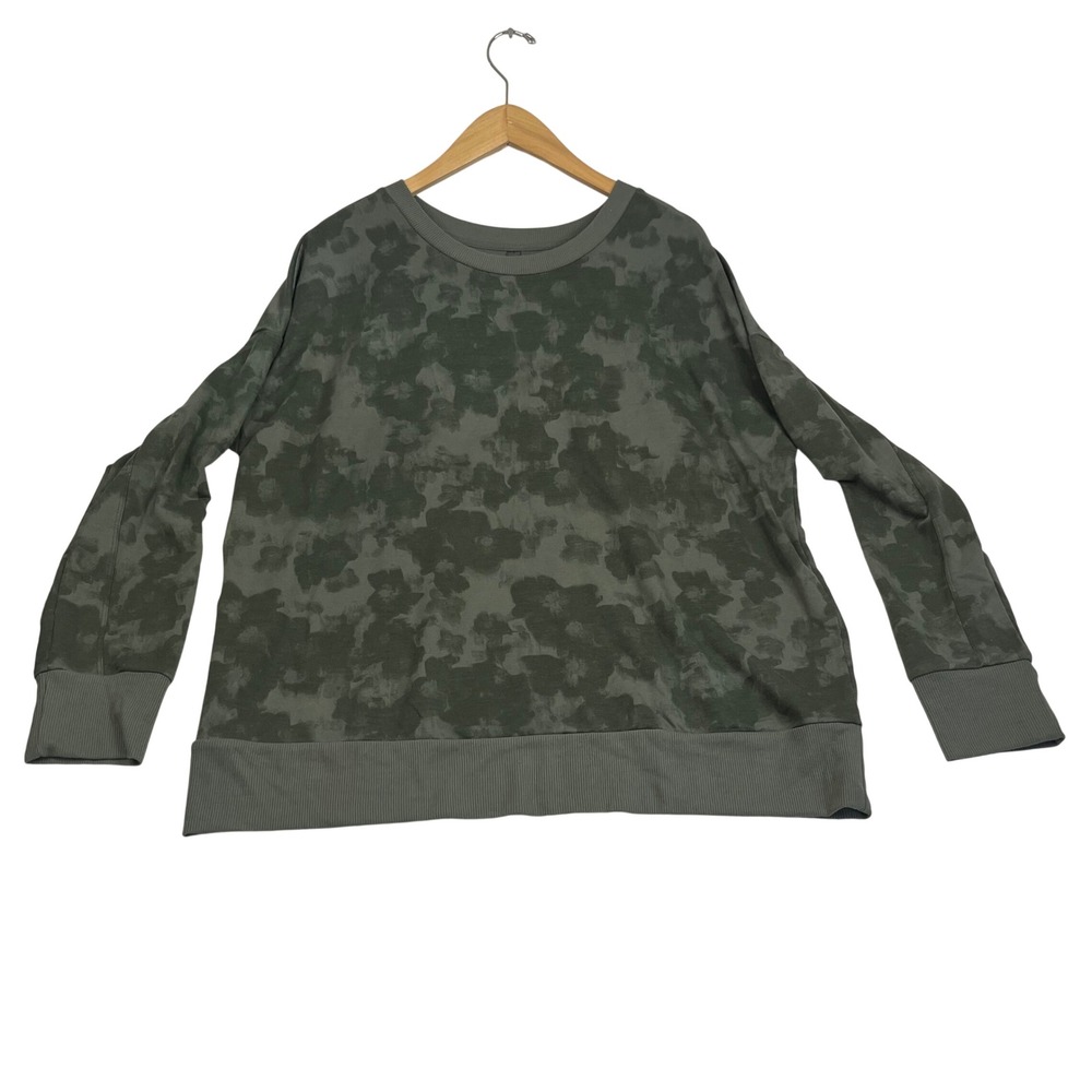 Mondetta Womens XL Olive Green Floral Camo Tencel Modal Crewneck Sweatshirt
